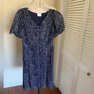 Sweet little polkadot, polyester, button front dress.